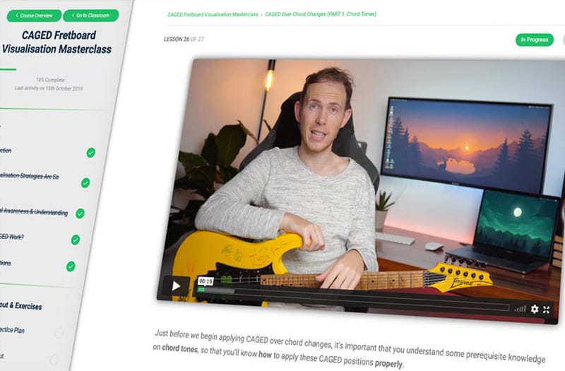 Screenshot of a Lesson from the CAGED Fretboard Visualisation Masterclass